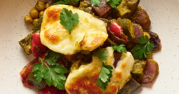 Halloumi and chermoula traybake 