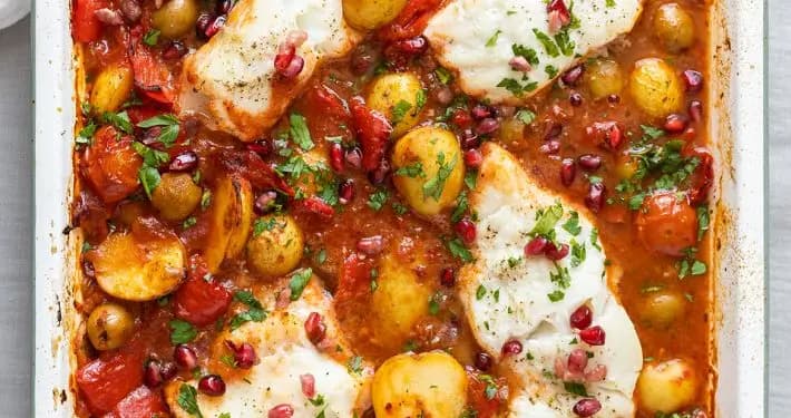 Mediterranean cod tray bake