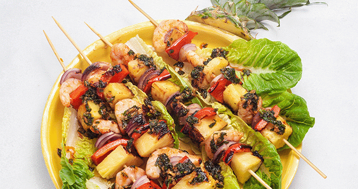 Prawn and pineapple skewers