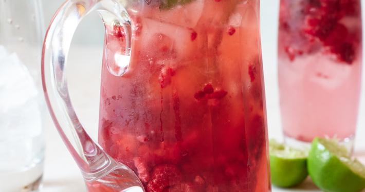 Raspberry, lime, and mint mocktail