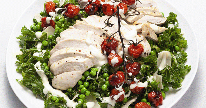 Chicken and kale Caesar salad