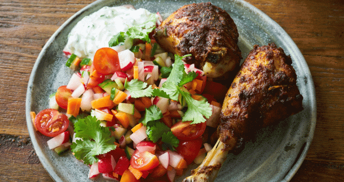 Tandoori chicken and chopped salad